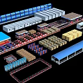 Logistics Facility Layout With Storage Structures Cargo Containers And Conveyor Systems