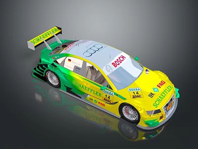 Yellow Green Audi Racing Car With BOSCH SCHAEFFLER Logos And German Flag Design 3d model