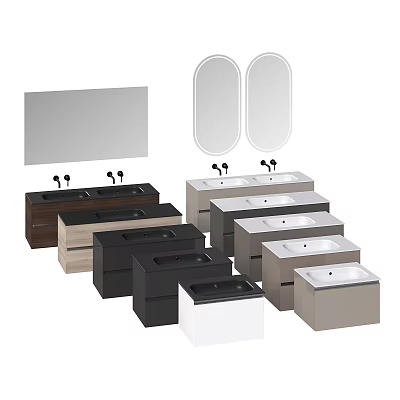 Modern Bathroom Vanity Designs With Multiple Units Oval Mirrors And Various Materials 3d model