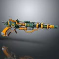 Futuristic Yellow And Green Weapon With Intricate Mechanical Design And Ornamental Details