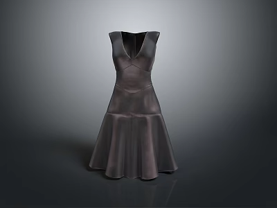 Stylish Dark V neck A line Dress With Smooth Fabric For Daily Use 3d model