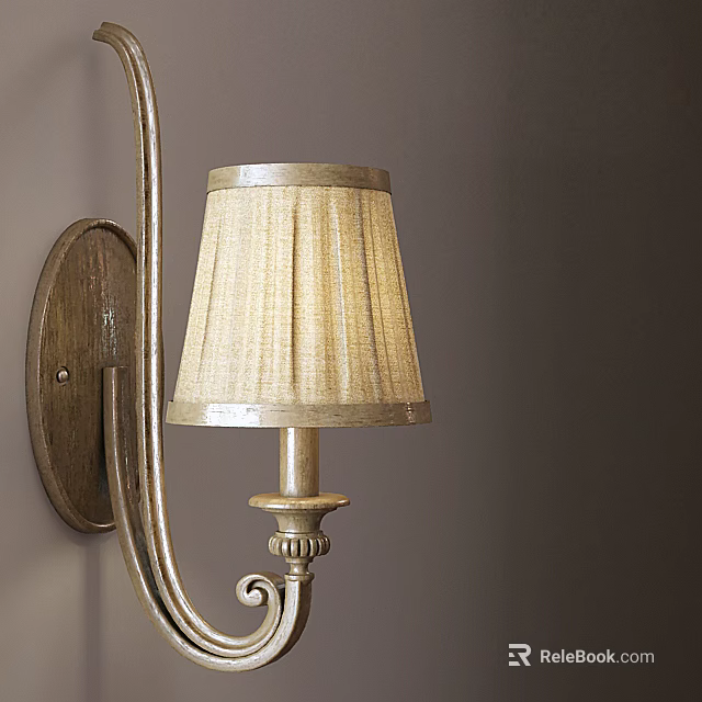 Classic Wall Sconce Featuring Beige Striped Fabric Shade And Curved Metal Arm 3d model 