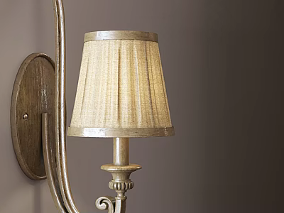 Classic Wall Sconce Featuring Beige Striped Fabric Shade And Curved Metal Arm 3d model