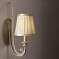 Classic Wall Sconce Featuring Beige Striped Fabric Shade And Curved Metal Arm