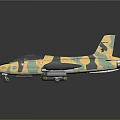 Green Yellow Camouflage Aerospace Military Aircraft With Wing Mounts And Gray Background
