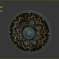 Ornate Circular Shield Featuring Intricate Patterns And Central Metal Sphere 3d model