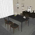 Modern Dining Table Set With Four Chairs Fruit Tray Tea Cup And Pendant Light 3d model
