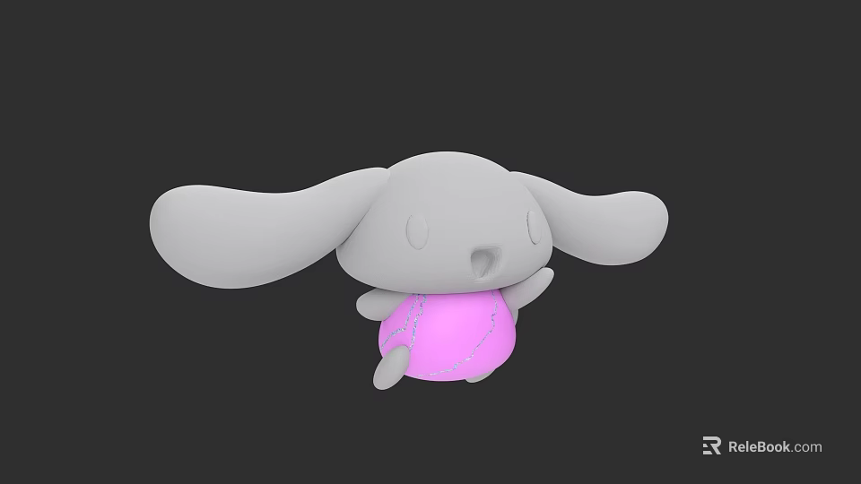 Cute Gray Cartoon Character With Big Ears And Pink Dress Design 3d model 