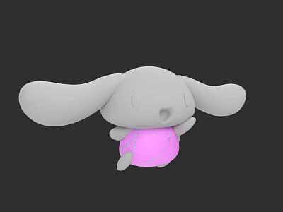 Cute Gray Cartoon Character With Big Ears And Pink Dress Design 3d model