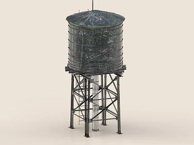 Industrial Water Tower With Tall Metal Support Structure And Steel Storage Tank 3d model