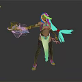 Fantasy 3D Female Character With Blue And White Outfit Twin Ponytails And Decorative Weapon