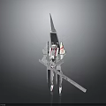 Mechanical Character with Spiked Head White Red Design Standing on Long Legs Holding Long Weapon