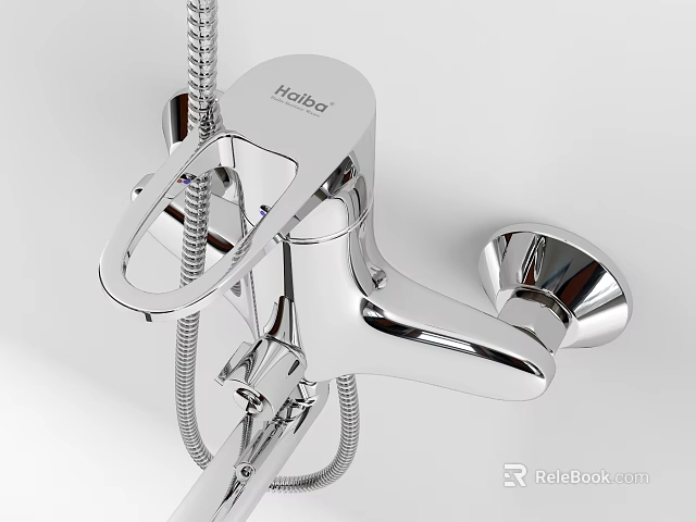 Hansgrohe Chrome Wall Mounted Faucet With Handheld Shower And Hose On White Background 3d model 