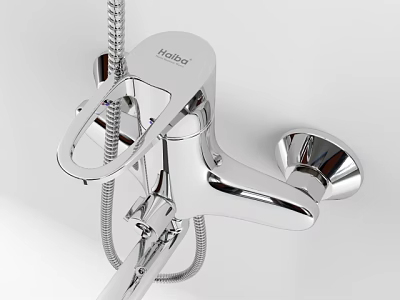 Hansgrohe Chrome Wall Mounted Faucet With Handheld Shower And Hose On White Background 3d model