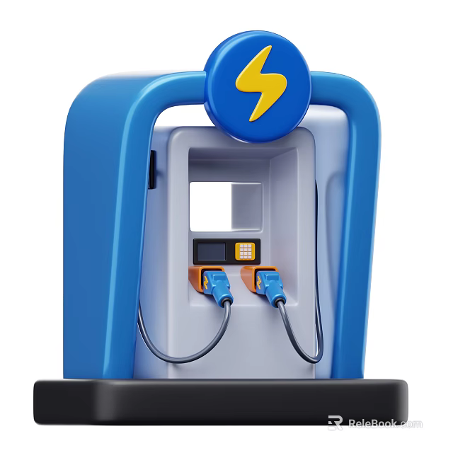 Smart Blue Electric Vehicle Charging Station With Yellow Lightning Logo And Dual Ports 3d model 