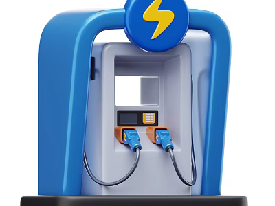 Smart Blue Electric Vehicle Charging Station With Yellow Lightning Logo And Dual Ports 3d model