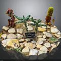 Miniature Desert Landscape Model With Various Stones Green Plants And Colorful Decorations