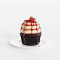 Delicious Cupcake With Fluffy Frosting And Caramel Drizzle On White Plate