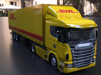 Yellow Scania Truck With DHL Logo And Your Logistics Partner 3d model