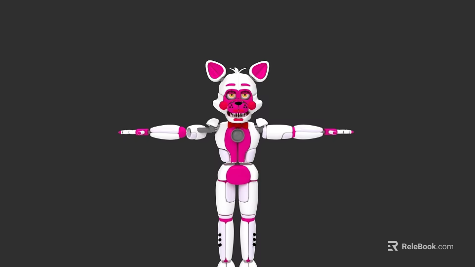 Pink And White Robot Doll With Rabbit Ears Red Eyes And Open Arms Design 3d model 