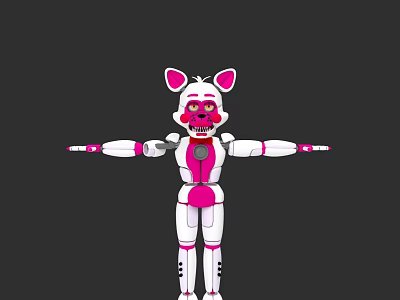 Pink And White Robot Doll With Rabbit Ears Red Eyes And Open Arms Design 3d model