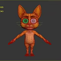 Cute 3D Cartoon Cat Character With Orange Fur Big Blue Eyes Standing And Outstretched Arms