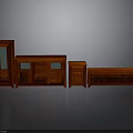 Mahogany Wood Furniture Set With Tall Cabinet Low Drawer Units And Glass Doors