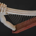 Elegant Classical Harp Musical Instrument With White Carved Body And Red Accent Design