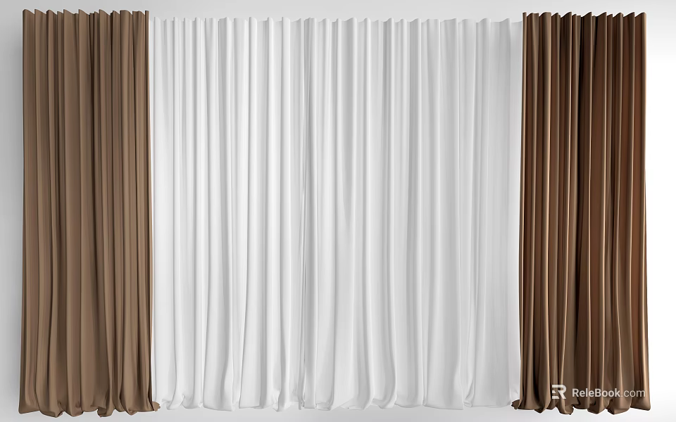 Brown and White Curtains with Elegant Fabric for Home Interior Decoration 3d model 