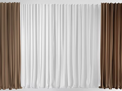 Brown and White Curtains with Elegant Fabric for Home Interior Decoration 3d model