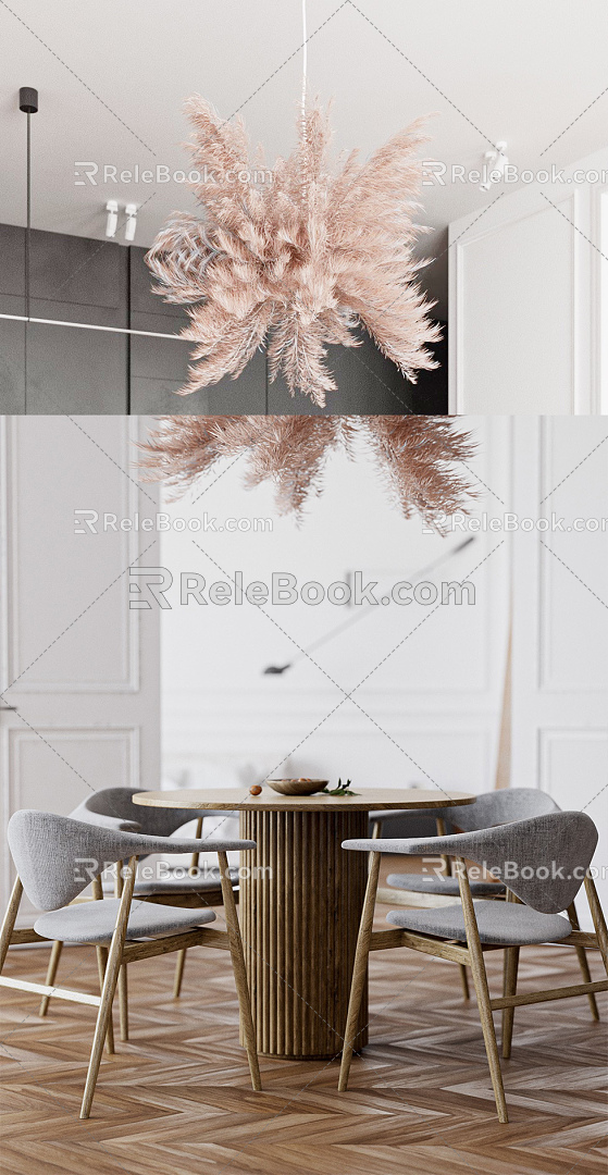 Modern Dining Table and Chair Combination Dining Table Feather Chandelier Combination Dining Table Chandelier Combination model