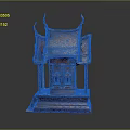 Cartoon Style Traditional Thai Temple Miniature Model With Red Roof And Decorative Pillars