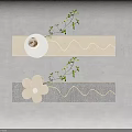 Modern Wall Decor with Wavy Lines Circular Flower Shaped Accents and Green Foliage
