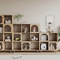 Wooden Decorative Shelves With Stuffed Toys Books Green Plant And Vintage Camera