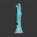 Elegant Blue Flared Sleeve Dress With White Trim And Slit Hem Design