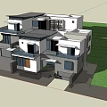 Contemporary Detached Villa Featuring White Exterior Balcony Green Lawn And Driveway