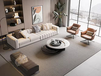 Modern living room sofa coffee table combination 3d model