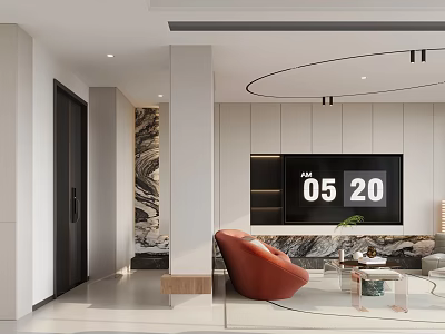 Modern Living Room Interior Design With Red Sofa TV Wall And Marble Decor 3d model