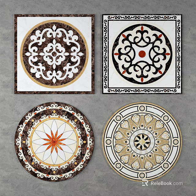 Ornate Decorative Floor Tiles Showcasing Intricate Circular Patterns And Designs 3d model