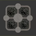 Intricate Ornamental Square Base With Mountain Shaped Decorations And Circular Trays