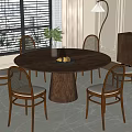 Modern Minimalist Wooden Dining Table Set With Chairs Rug Floor Lamp And Window Blinds