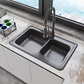 Sink retractable faucet counter pan sink basin 3d model