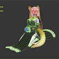 Anime Game And Movie Character With Cat Ears Blonde Hair Black Dress Yellow Tail