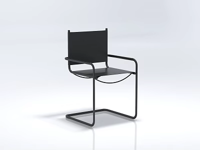 Modern Black Single Armchair With Metal Frame And Minimalist Backrest Design 3d model