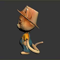 Cute Cartoon Cat Character With Big Eyes Wearing Orange Hat And Blue Overalls