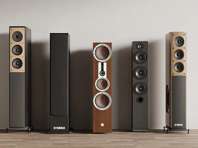 Modern Floor Standing Speakers With Various Designs Multiple Driver Units And Wooden Black Finishes 3d model