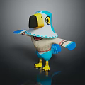 Colorful Cartoon Parrot Character With Blue Yellow White Feathers And Black Beak