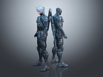 Two Sci Fi Characters And Creatures 3D Models Back View Combat Suits White Hair 3d model