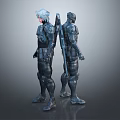 Two Sci Fi Characters And Creatures 3D Models Back View Combat Suits White Hair