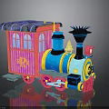 Colorful Toy Train With Pink Carriage Blue Engine Windows And Chimney